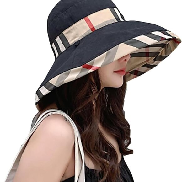 Accessories - Womens Bucket Hat Beach Sun Hat for Sunmmer Travel Cotton Plaid Colorful Packabl